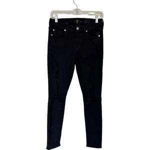 7 For All Mankind Black Ankle Skinny Jeans Modern Fit distressed size 26